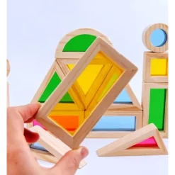 Cuburi senzoriale montessori din lemn, Kaleidoscope, 6 piese, 18 luni+ 01