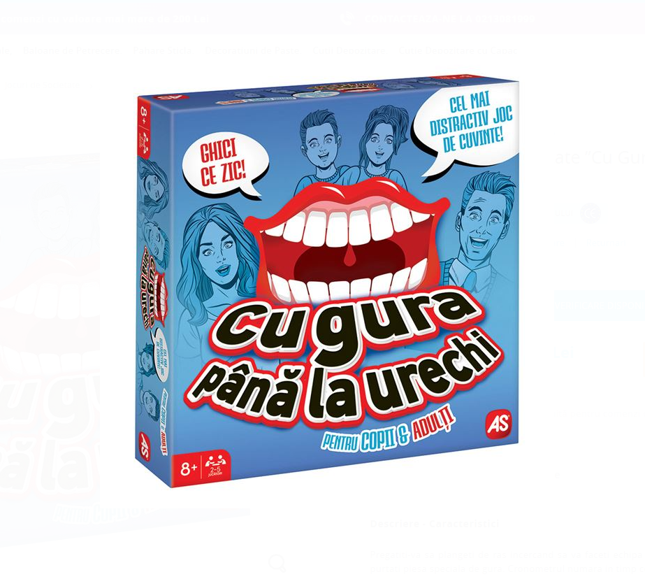 Joc de societate pentru copii,”Cu Gura Pana la Urechi”, 8 Ani+