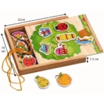 Joc de tip Montessori, set 10 margele de siretuit, din lemn, 3 ani