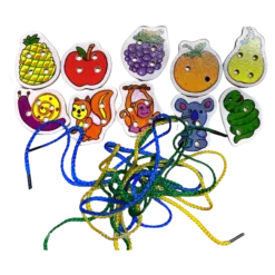 Joc de tip Montessori, set 15 margele de siretuit, din lemn, 3 ani 01