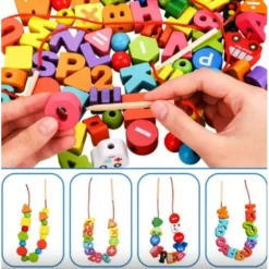 Joc de tip Montessori, set 81 margele de siretuit, 3 ani 01