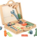 Jucarie Trusa de scule din lemn cu accesorii pastelate, 3 ani