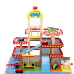 Parcare supraetajata cu masinute si elicopter, din lemn, 50 cm, 3 ani 01