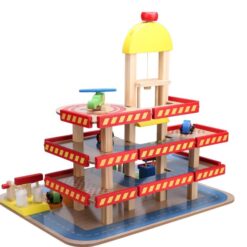 Parcare supraetajata cu masinute si elicopter, din lemn, 50 cm, 3 ani 01