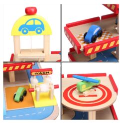 Parcare supraetajata cu masinute si elicopter, din lemn, 50 cm, 3 ani 01