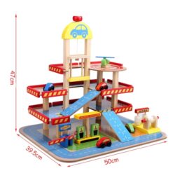 Parcare supraetajata cu masinute si elicopter, din lemn, 50 cm, 3 ani 01