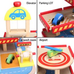 Parcare supraetajata cu masinute si elicopter, din lemn, 50 cm, 3 ani 01