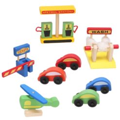 Parcare supraetajata cu masinute si elicopter, din lemn, 50 cm, 3 ani 01