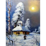 Pictura cu diamante pe sasiu lemn 40*50cm, Peisaj Iarna