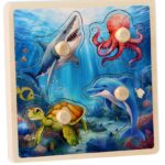 Puzzle Incastru pentru incepatori, cu imagine de asociere, Animale marine