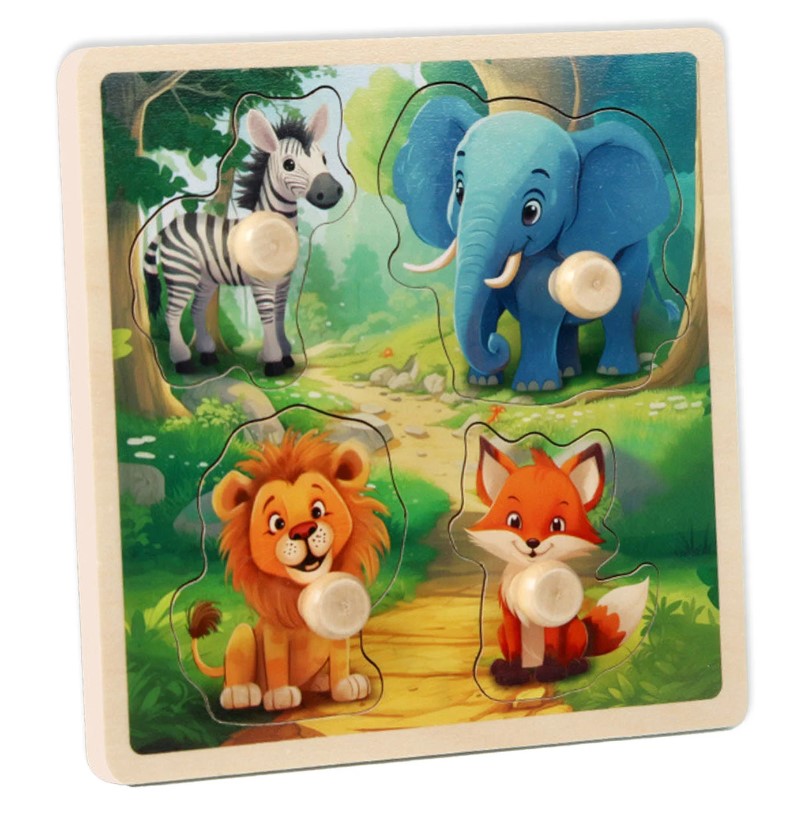 Puzzle Incastru pentru incepatori, cu imagine de asociere, Animale salbatice