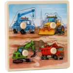 Puzzle Incastru pentru incepatori, cu imagine de asociere, Vehicule Constructii
