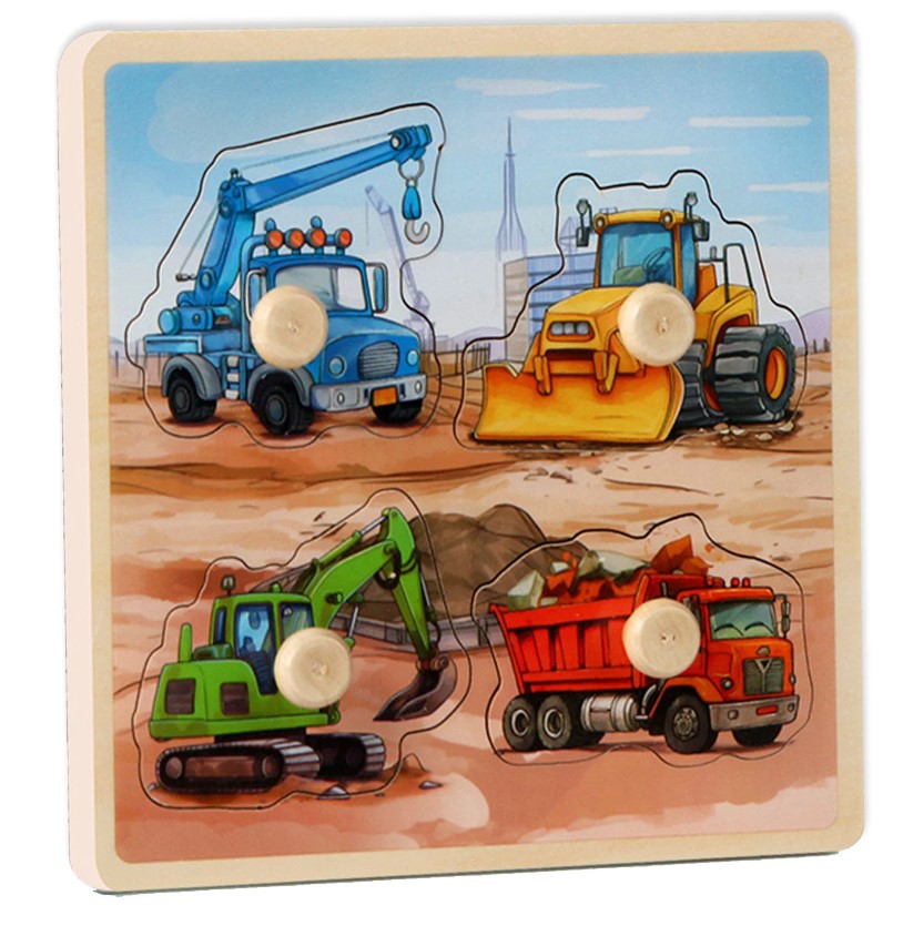 Puzzle Incastru pentru incepatori, cu imagine de asociere, Vehicule Constructii