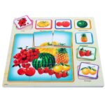 Puzzle educativ din lemn, 16 piese, Fructe, 35 cm