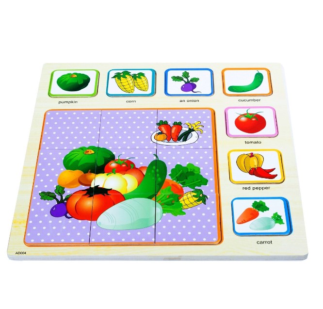 Puzzle educativ din lemn, 16 piese, Legume, 35 cm 01