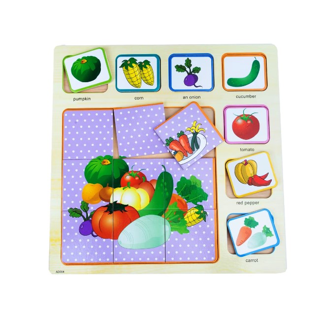 Puzzle educativ din lemn, 16 piese, Legume, 35 cm 01