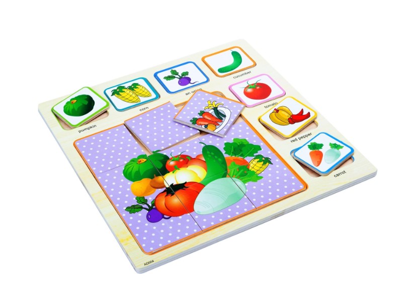 Puzzle educativ din lemn, 16 piese, Legume, 35 cm 01
