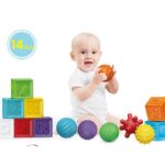 Set 14 cuburi pentru bebelusi, din silicon, cu texturi, 6 luni+