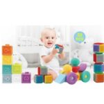 Set 32 cuburi pentru bebelusi, din silicon, cu texturi, 6 luni+