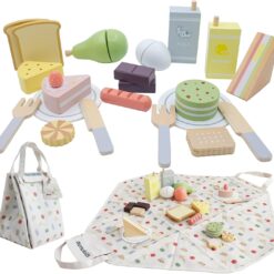 Set picnic cu accesorii din lemn pentru joc de rol, Viața practică, 3 ani 09