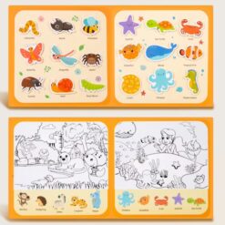 Carte de activitati, colorat cu apa si stikere reutilizabile, Animale, 3 ani