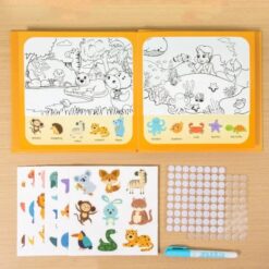 Carte de activitati, colorat cu apa si stikere reutilizabile, Animale, 3 ani