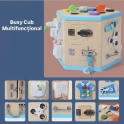 Centru educativ cu 14 activitati montessori, hexagonal, tip Busy Board, 3 ani 03