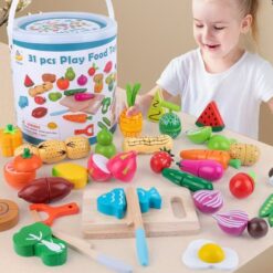 Galetusa cu fructe si legume de feliat din lemn, cu scai, 31 accesorii 02