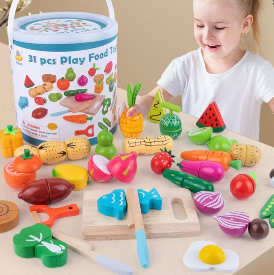 Galetusa cu fructe si legume de feliat din lemn, cu scai, 31 accesorii 02