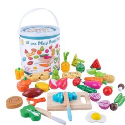 Galetusa cu fructe si legume de feliat din lemn, cu scai, 31 accesorii 02