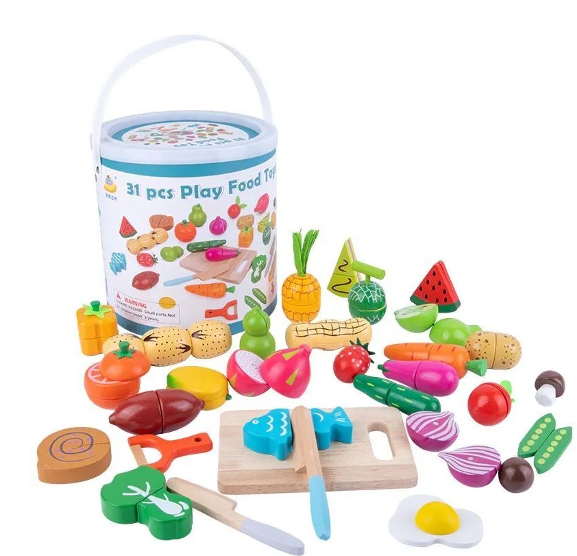 Galetusa cu fructe si legume de feliat din lemn, cu scai, 31 accesorii 02