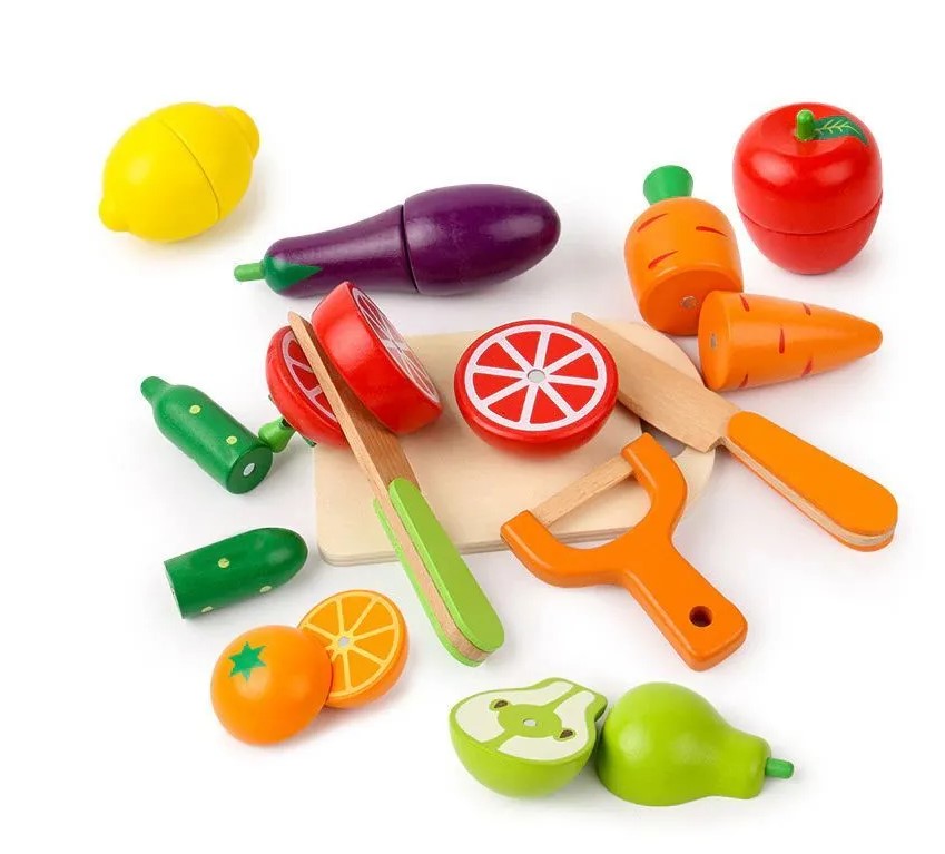 Galetusa cu fructe si legume de feliat din lemn, cu scai, 31 accesorii 02