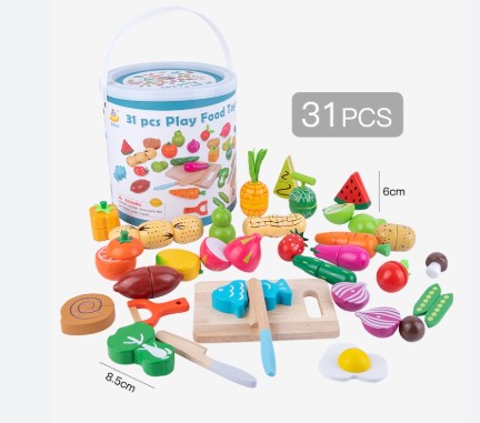 Galetusa cu fructe si legume de feliat din lemn, cu scai, 31 accesorii 02