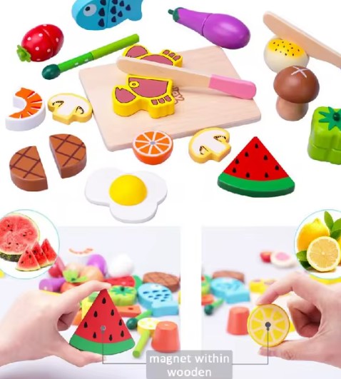 Galetusa cu fructe si legume de feliat din lemn, cu scai, 31 accesorii 02