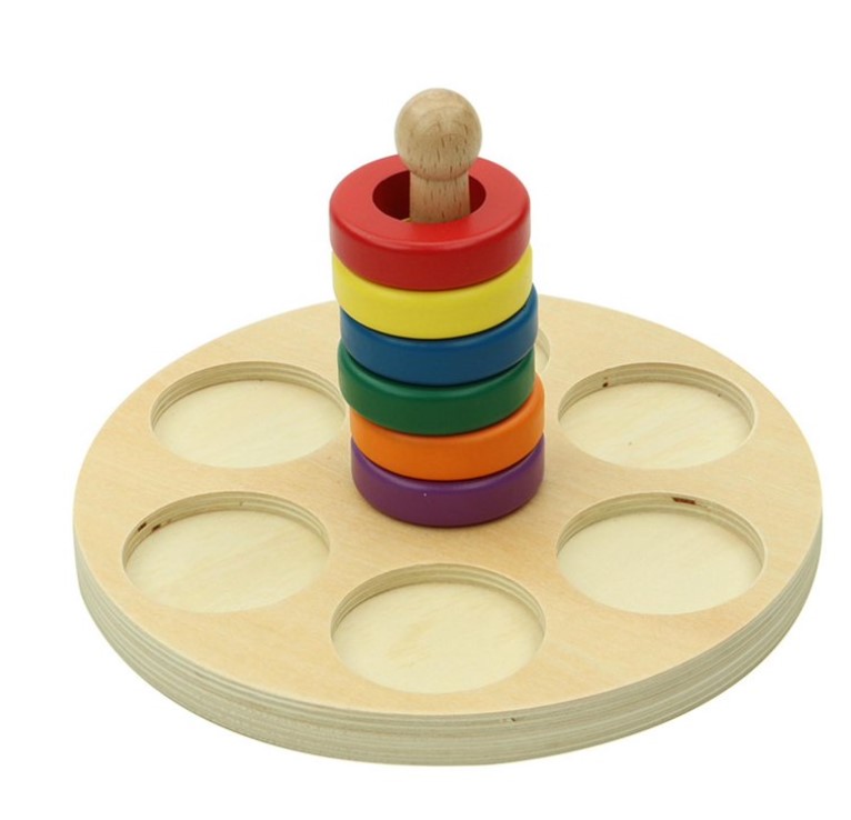 Joc Montessori din lemn, Inele pe tija 01