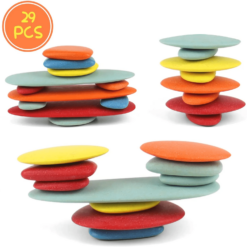 Joc creativ Montessori, Puzzle cu pietricele colorate si joc echilibru, 3 ani 01