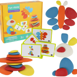 Joc creativ Montessori, Puzzle cu pietricele colorate si joc echilibru, 3 ani 01