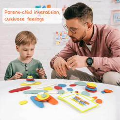 Joc creativ Montessori, Puzzle cu pietricele colorate si joc echilibru, 3 ani 01