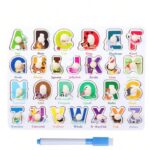 Joc multifunctional, tablita de scris si desenat si puzzle incastru, Alfabet