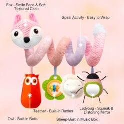 Jucarie bebe pentru patut si carut, 0 luni +, Vulpita roz 01