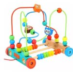 Jucarie de tras din lemn si circuit margele, 3 ani