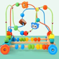 Jucarie de tras din lemn si circuit margele 01