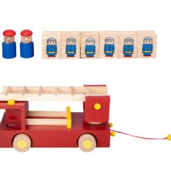 Masinuta de pompieri din lemn cu puzzle 3 D, 12 luni+