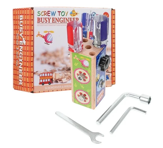 Mini Busy Board cu activitati, Insurubeaza si desurubeaza , 3 ani + 11