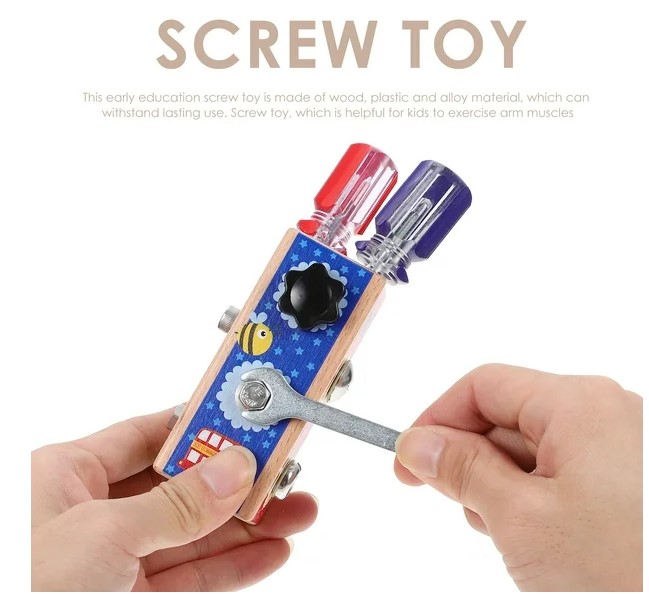 Mini Busy Board cu activitati, Insurubeaza si desurubeaza , 3 ani + 11