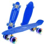 Penny board copii, Cauciuc/Aluminiu, LED, Max 100 kg, 56 cm, Bluemarin