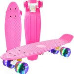 Penny board copii cu lumini, Roz, 56 CM