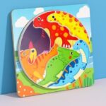 Puzzle circular, 18 x 18 cm, fara imagine de asociere, Dinozauri