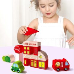 Set 120 de cuburi in galetusa cu sortator de forme geometrice, Alfabet si Orasel 01