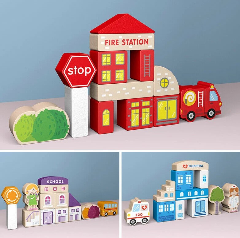 Set 120 de cuburi in galetusa cu sortator de forme geometrice, Alfabet si Orasel 01